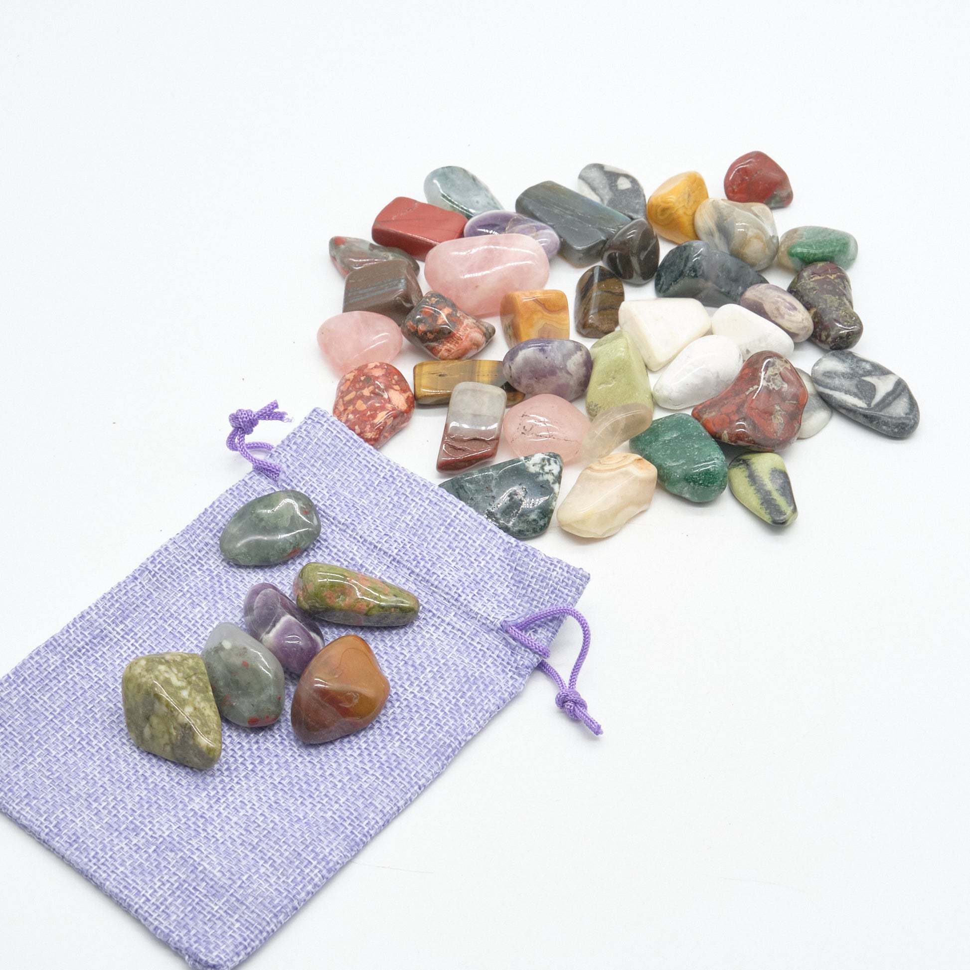 mixed gemstones with linen bag 