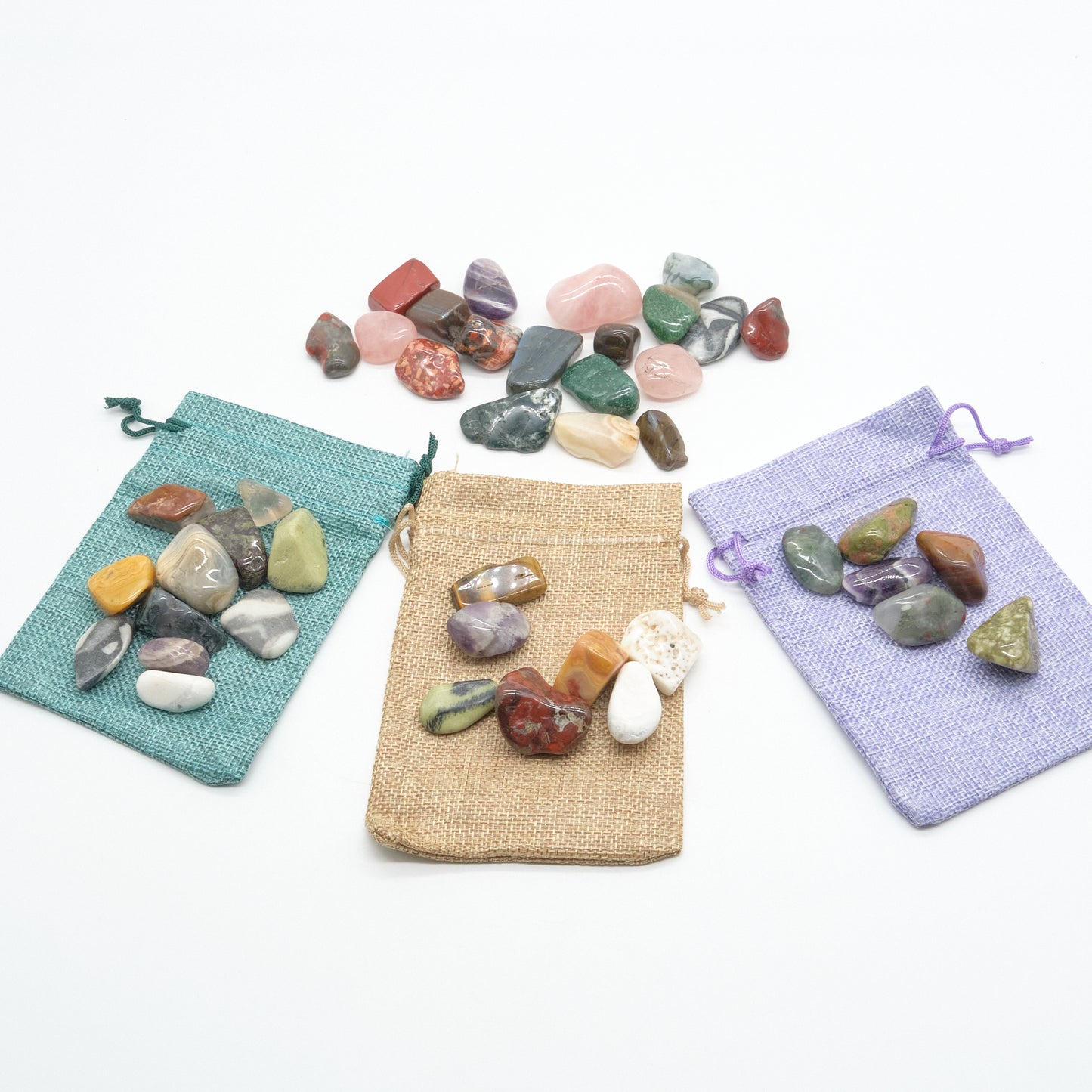 mixed gemstones with linen bag 