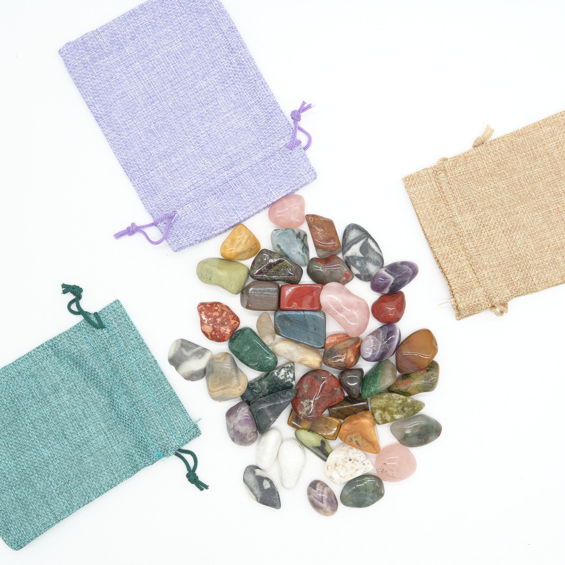 mixed gemstones with linen bag 