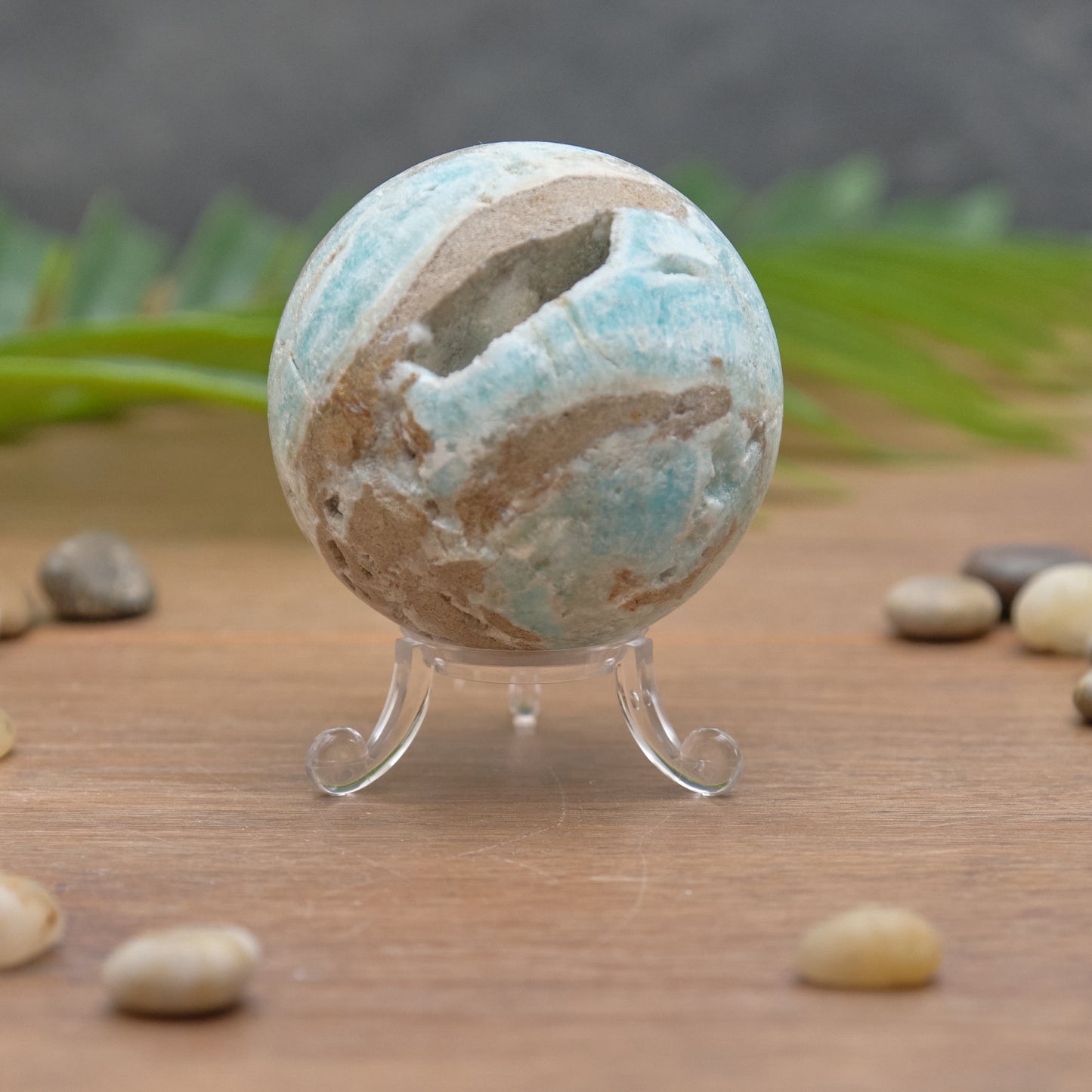 blue aragonite crystal ball sphere