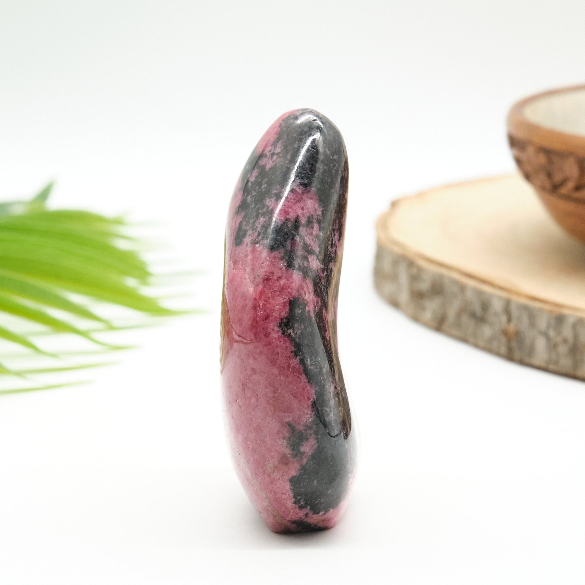 rhodonite polished freeform pink and black  crystal