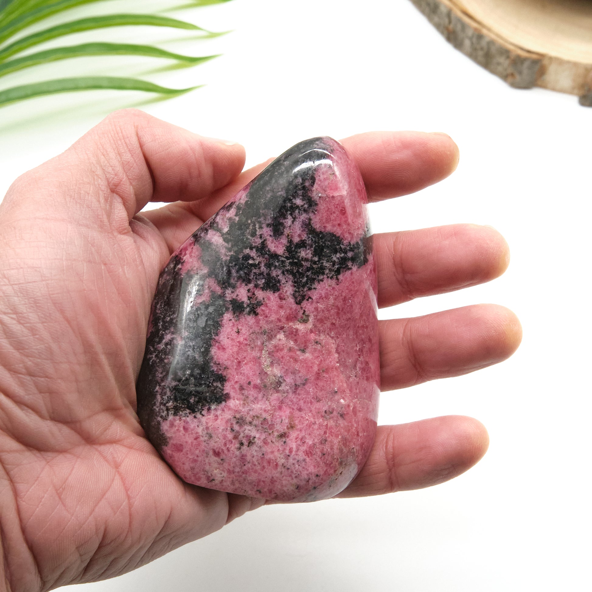 rhodonite polished freeform pink and black  crystal