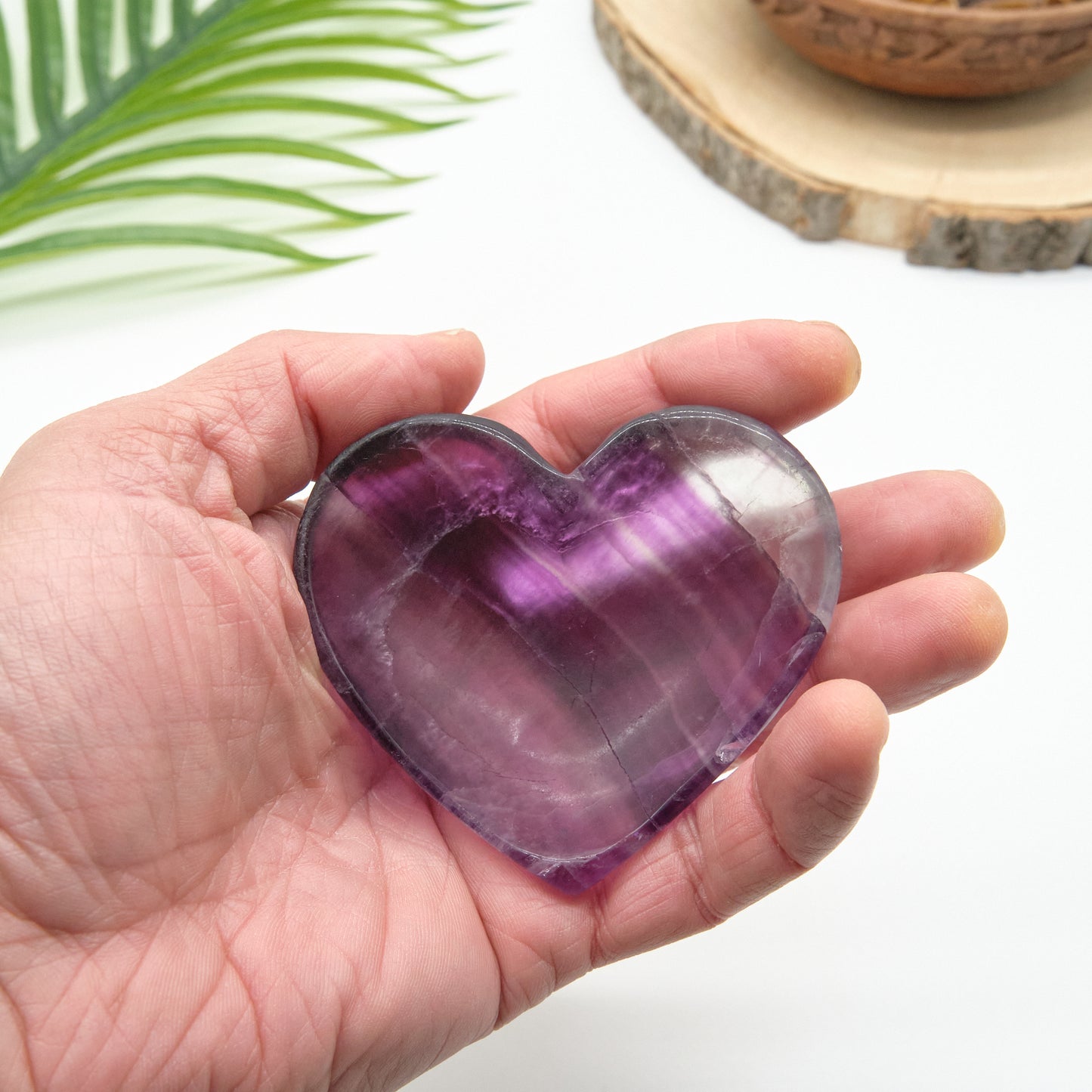 Fluorite Heart Bowl Purple Carved Crystal