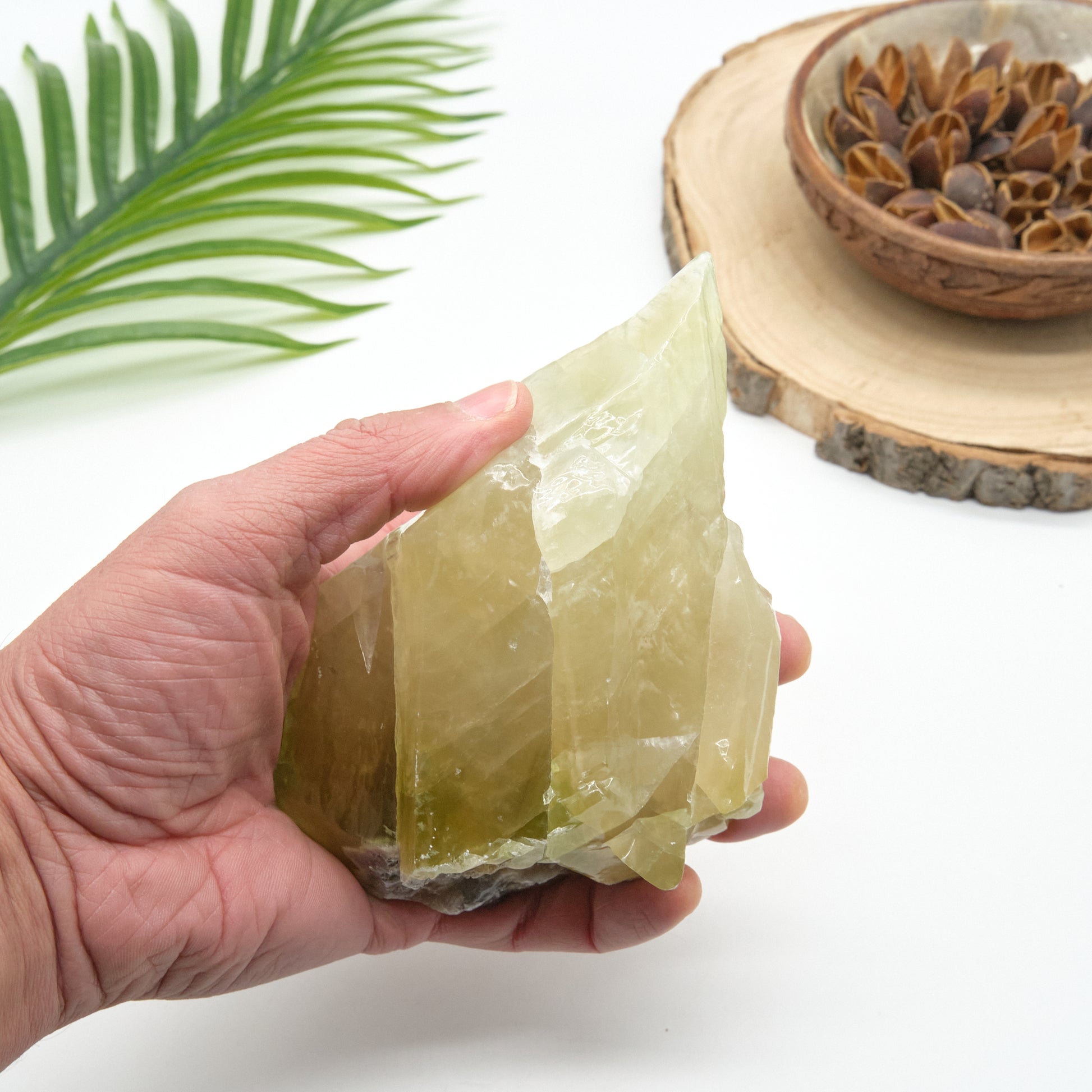 large raw natural green calcite rock