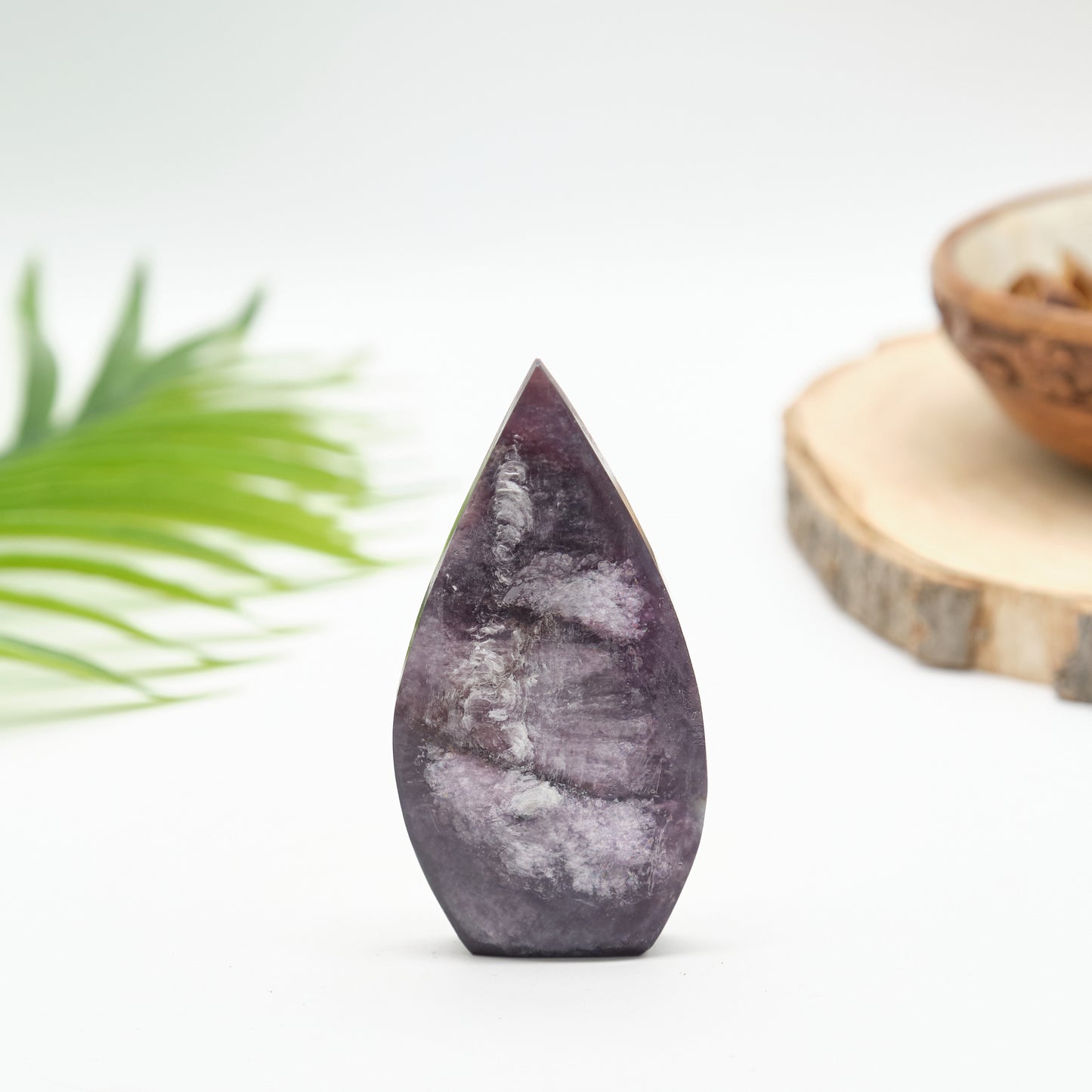 lepidolite flame carved  crystal with flash