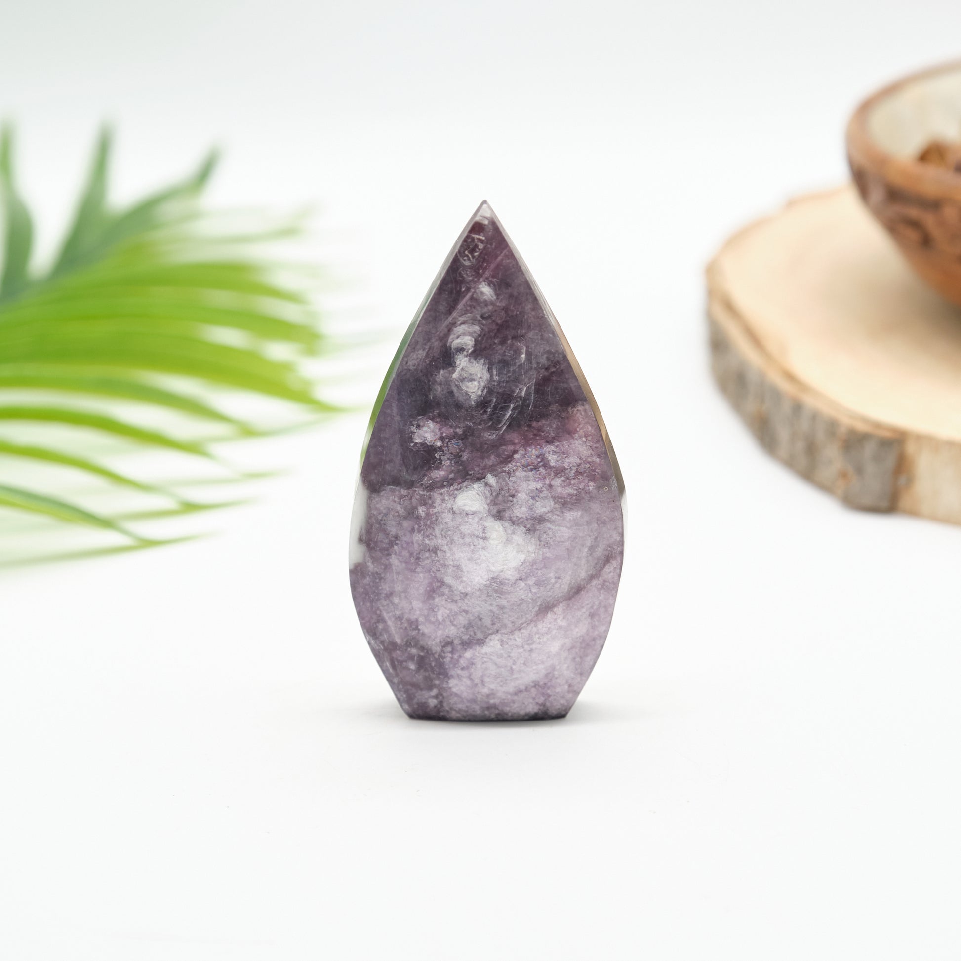 lepidolite flame carved  crystal with flash