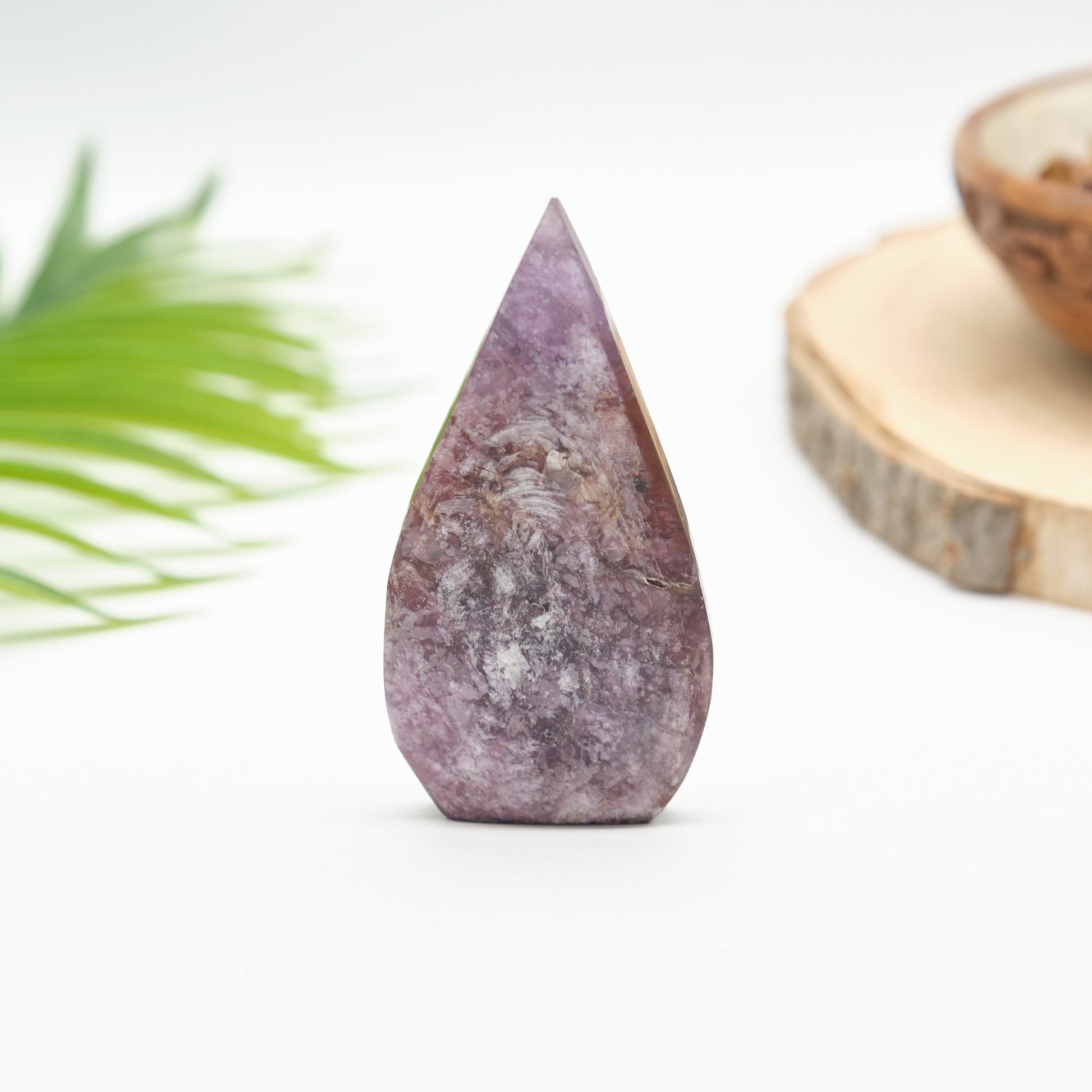 lepidolite flame carved  crystal with flash