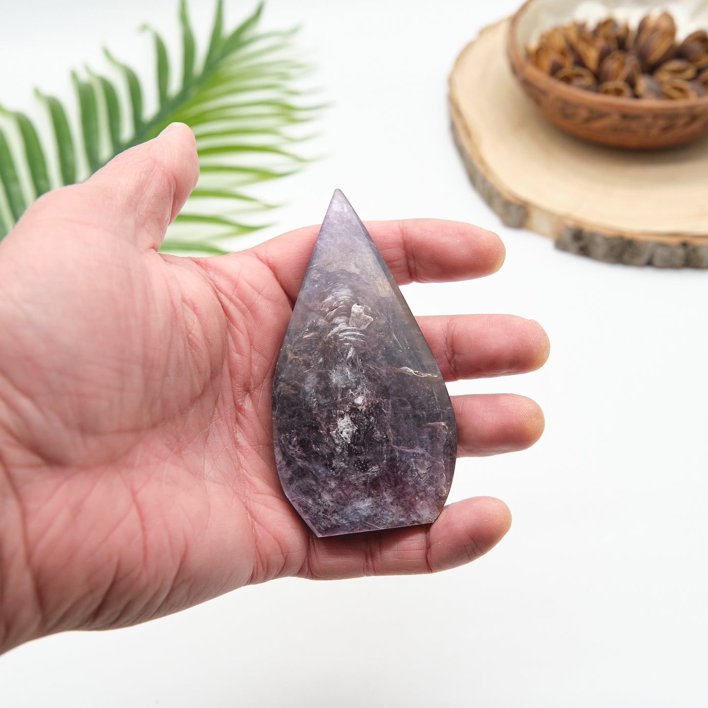 Gem Lepidolite Flame Carved Healing Crystal x 1 Piece