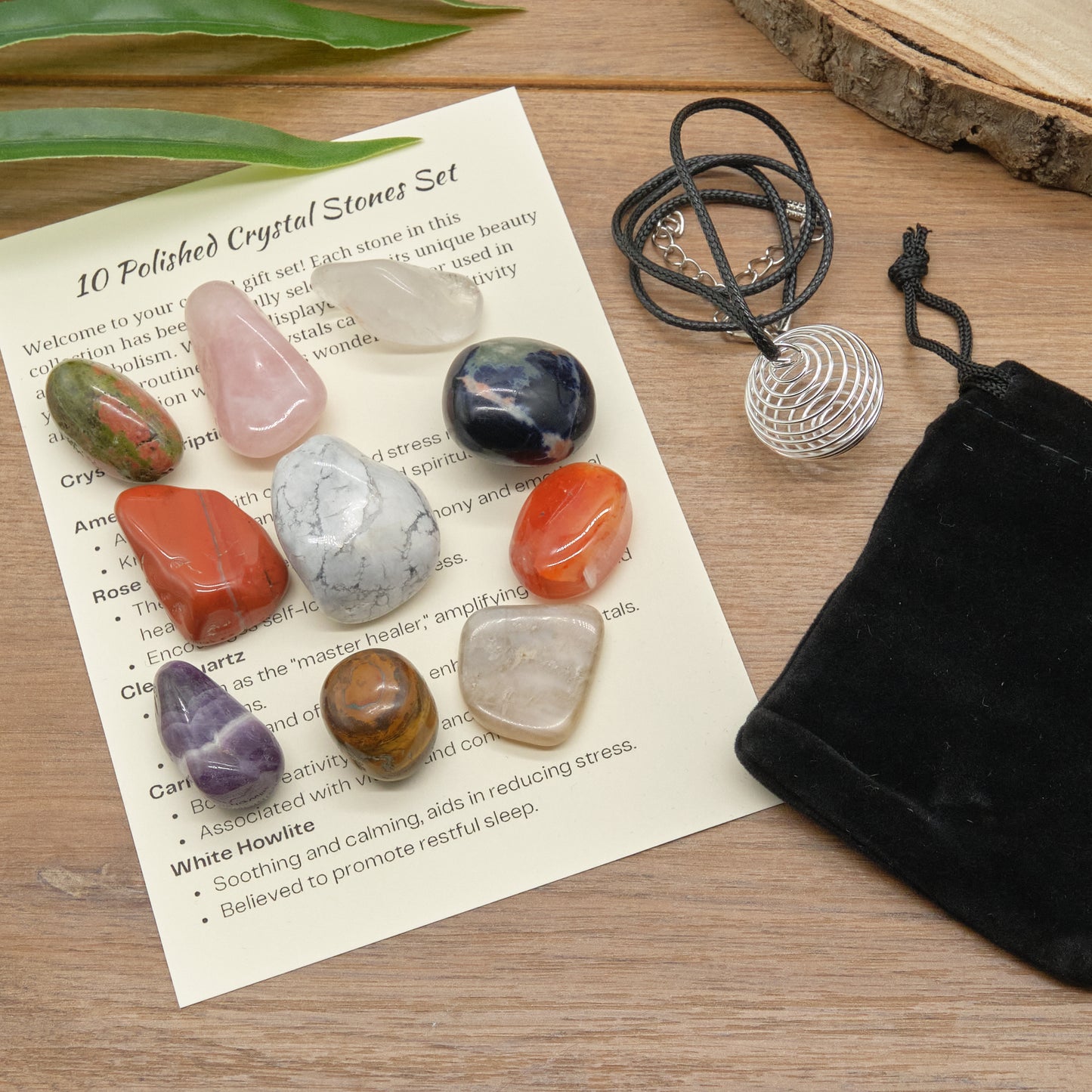 10 crystal stones, amethyst, rose quartz, clear quartz, carnelian and others gift set