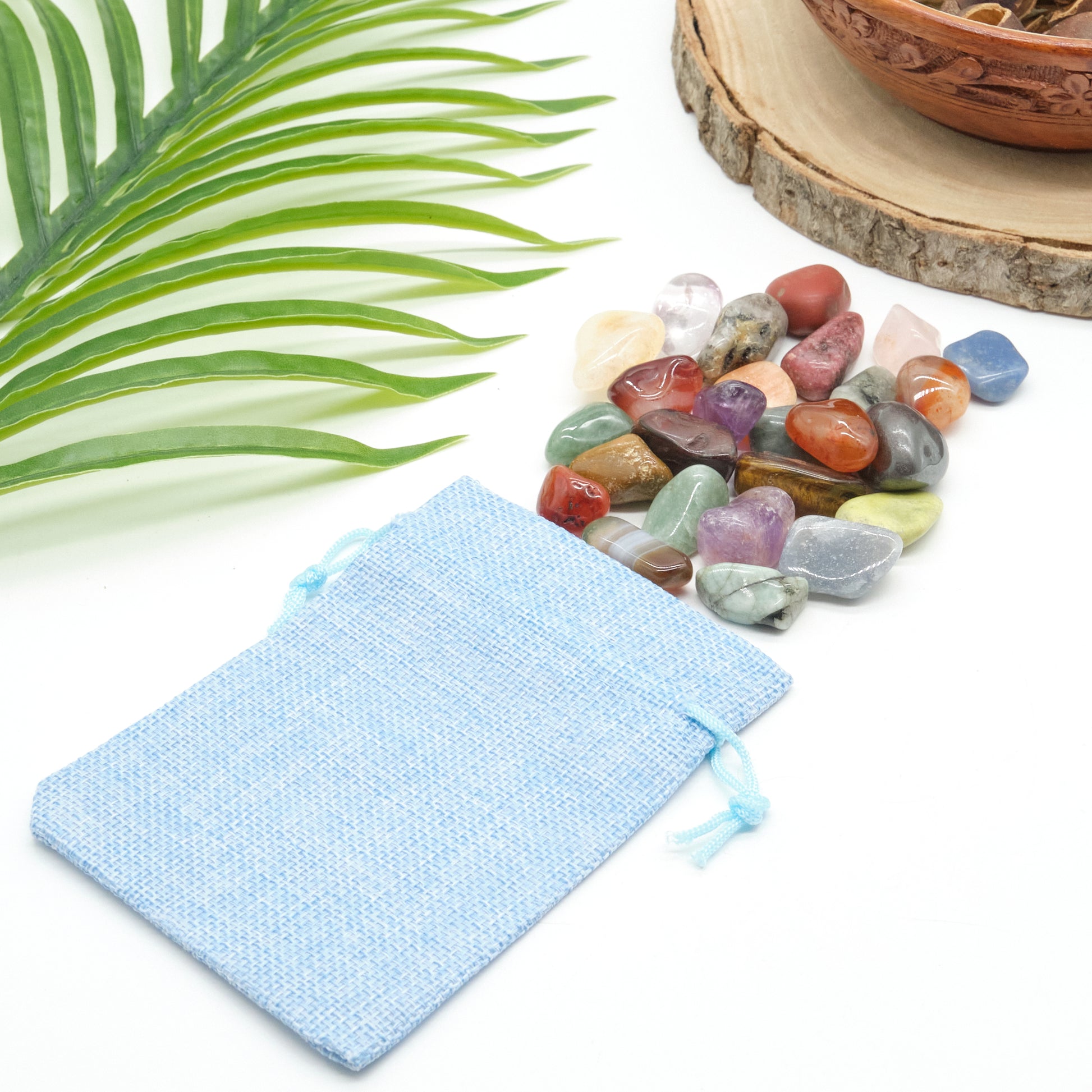 mixed crystal stones with linen bag gift set multi coloured gemstones