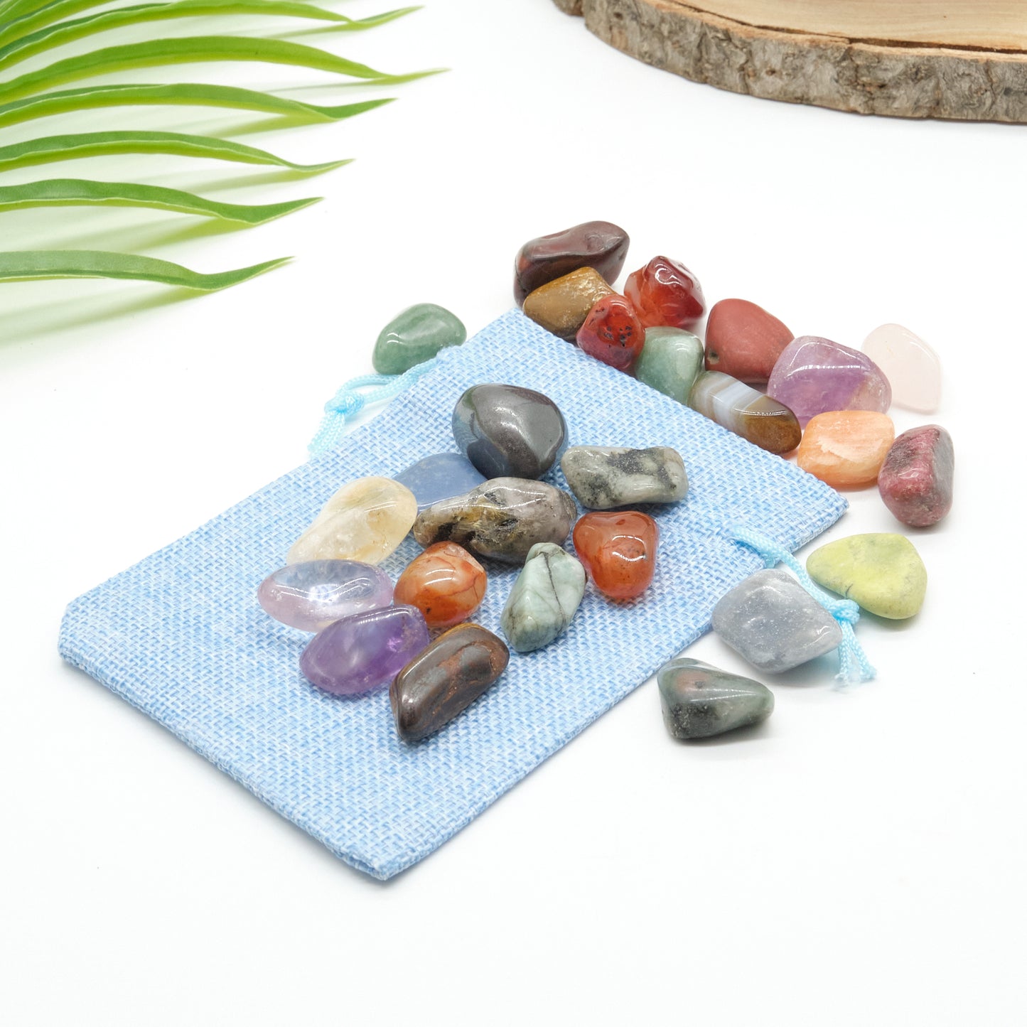 mixed crystal stones with linen bag gift set multi coloured gemstones