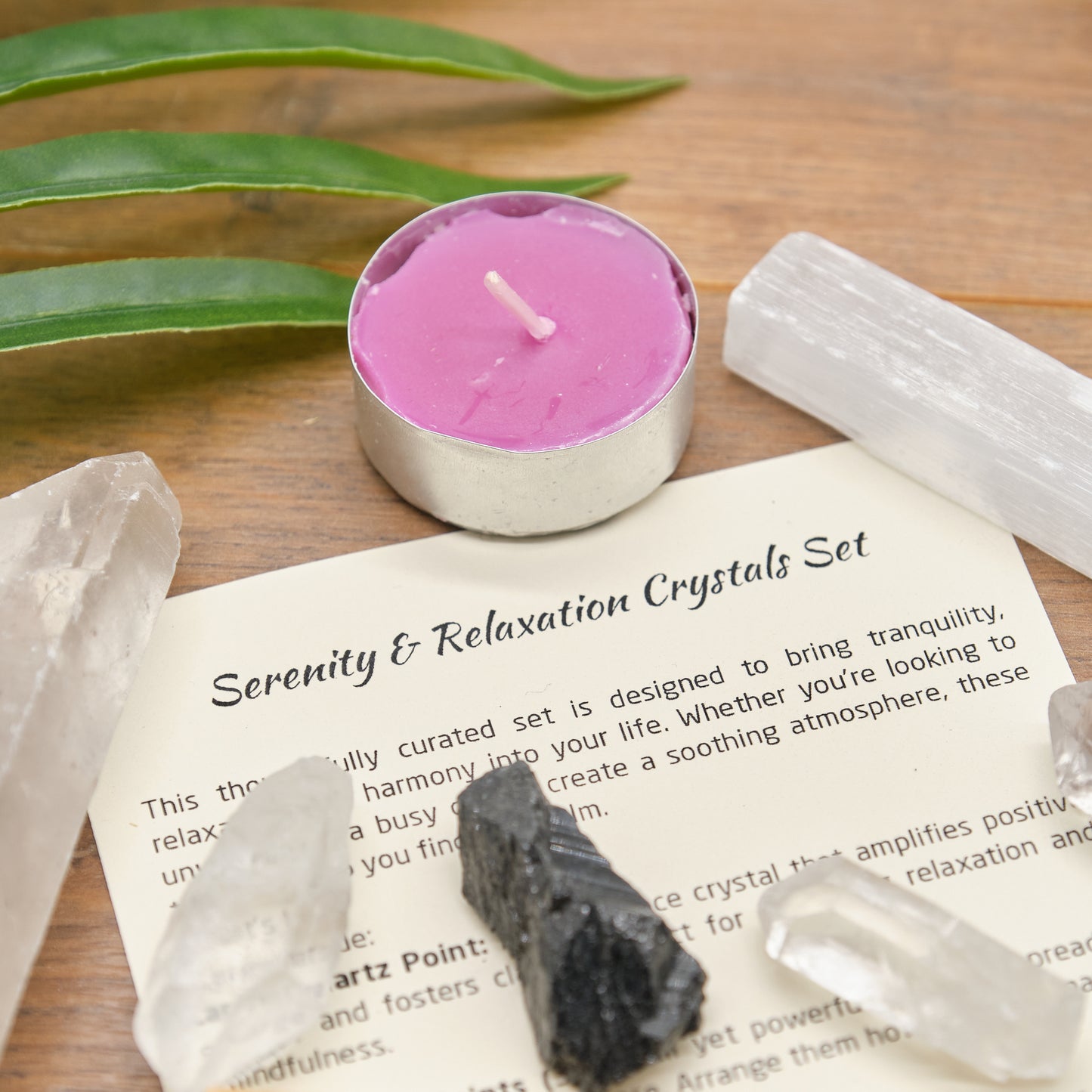 quartz points, black tourmaline, selenite stick, palo santo stick gift set for relaxation