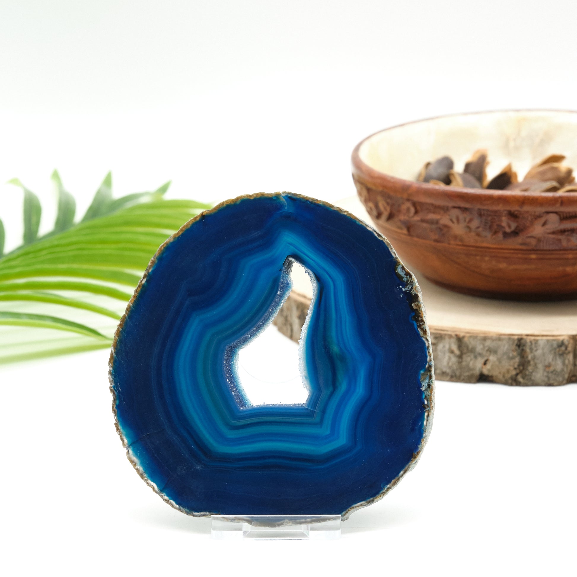 blue agate slice natural polished rock 