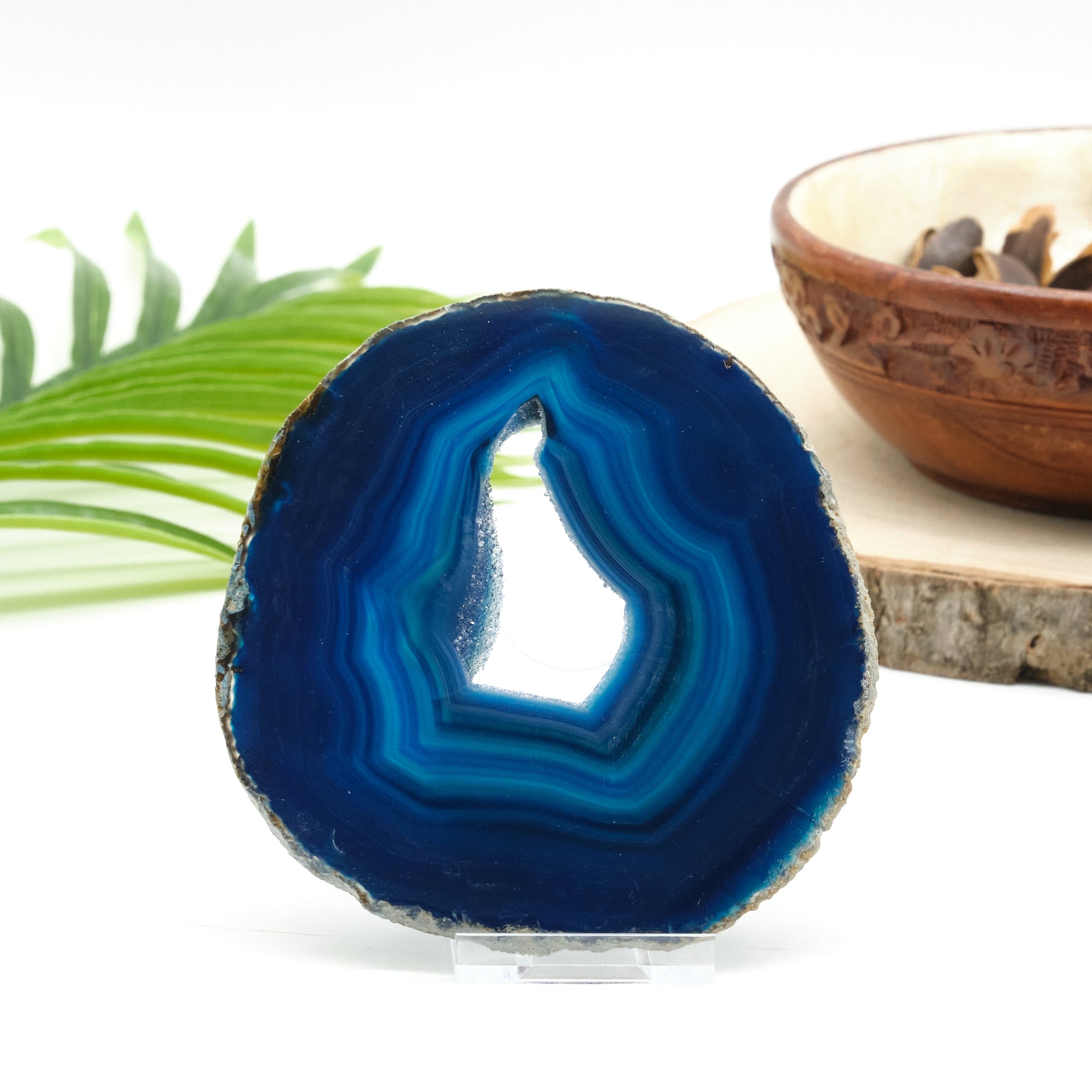 blue agate slice natural polished rock 