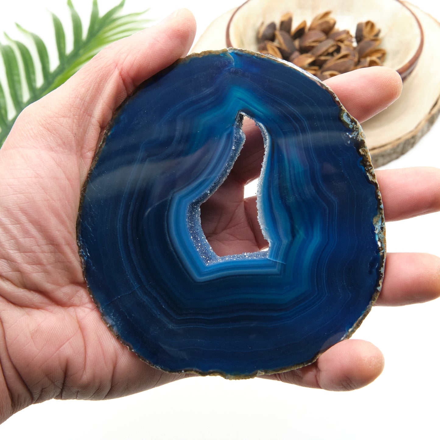 blue agate slice natural polished rock 