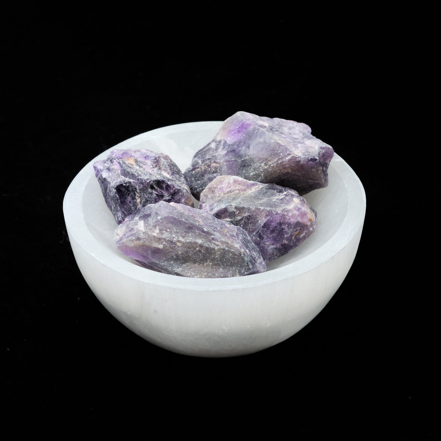 Selenite Charging Bowl 10cm  Pure Serenity With Rough Amethyst  