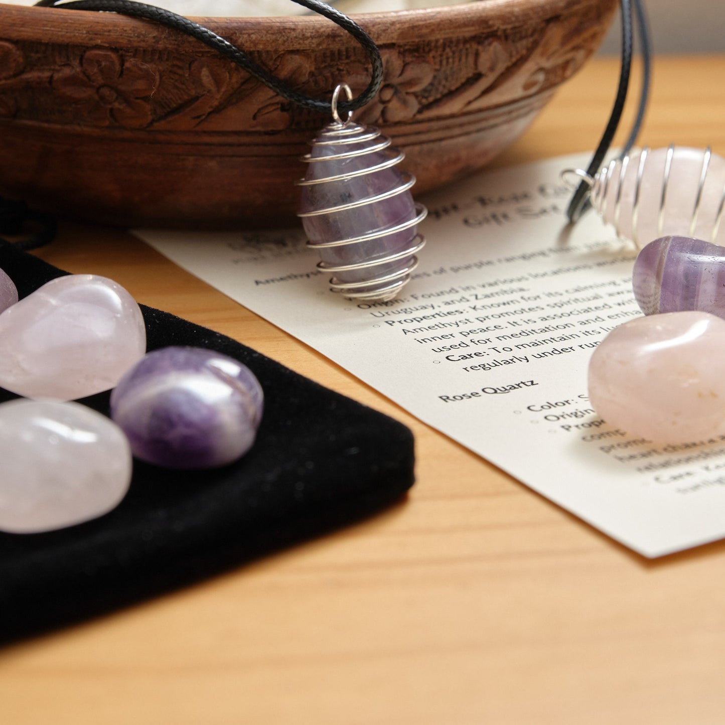 Amethyst Rose Quartz Gemstones Gift Set  Pure Serenity   