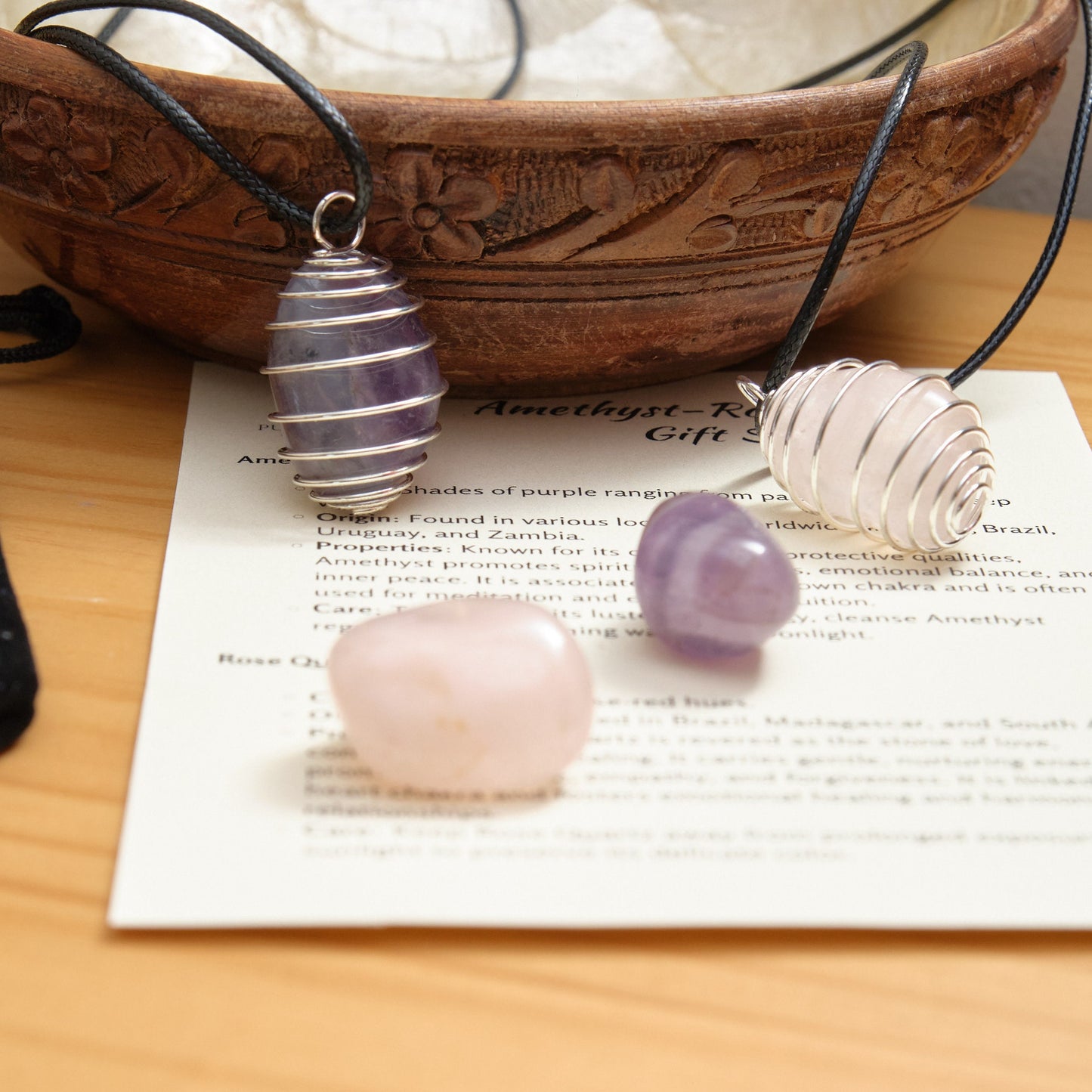 Amethyst Rose Quartz Gemstones Gift Set  Pure Serenity   