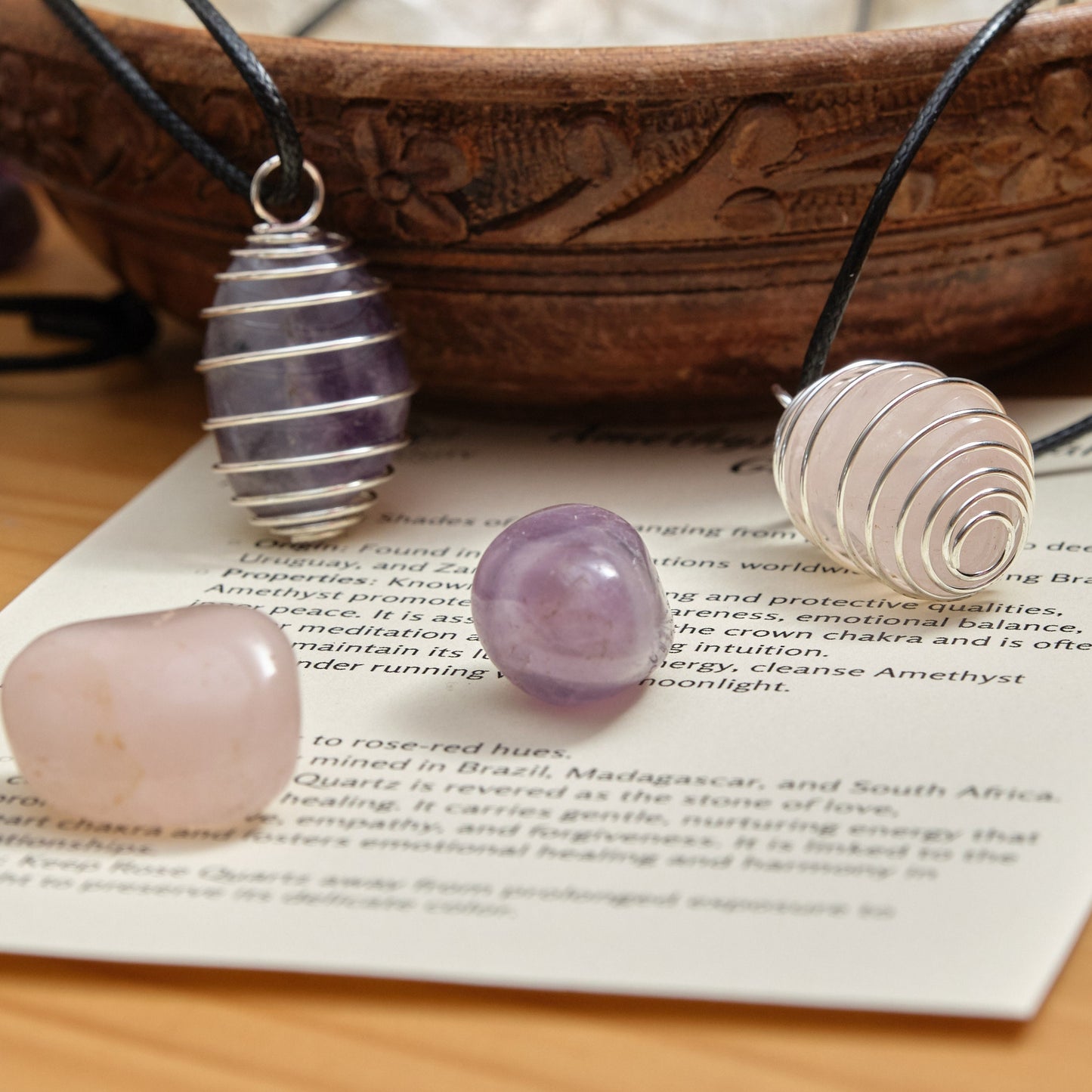 Amethyst Rose Quartz Gemstones Gift Set  Pure Serenity   