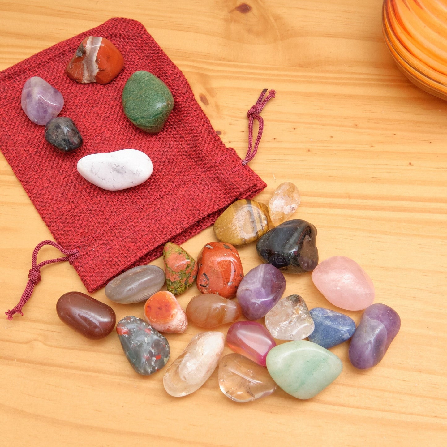 25 Mixed Crystal Stones Set with Linen Bag  Pure Serenity   