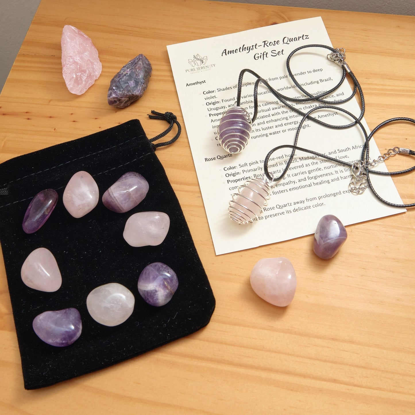 Amethyst Rose Quartz Gemstones Gift Set  Pure Serenity   