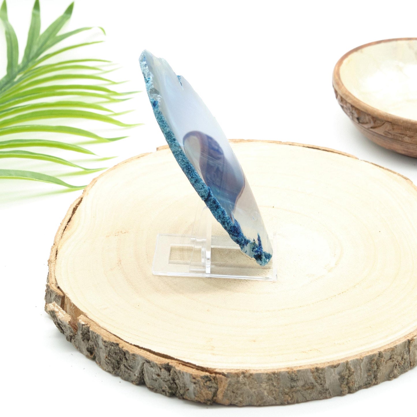 Large Blue Agate Slice With Stand  Pure Serenity   