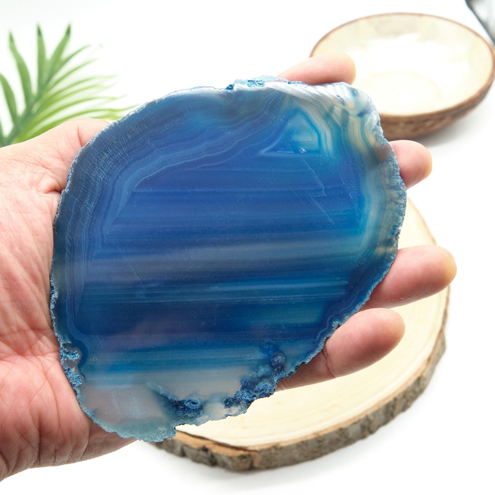 Large Blue Agate Slice With Stand  Pure Serenity   