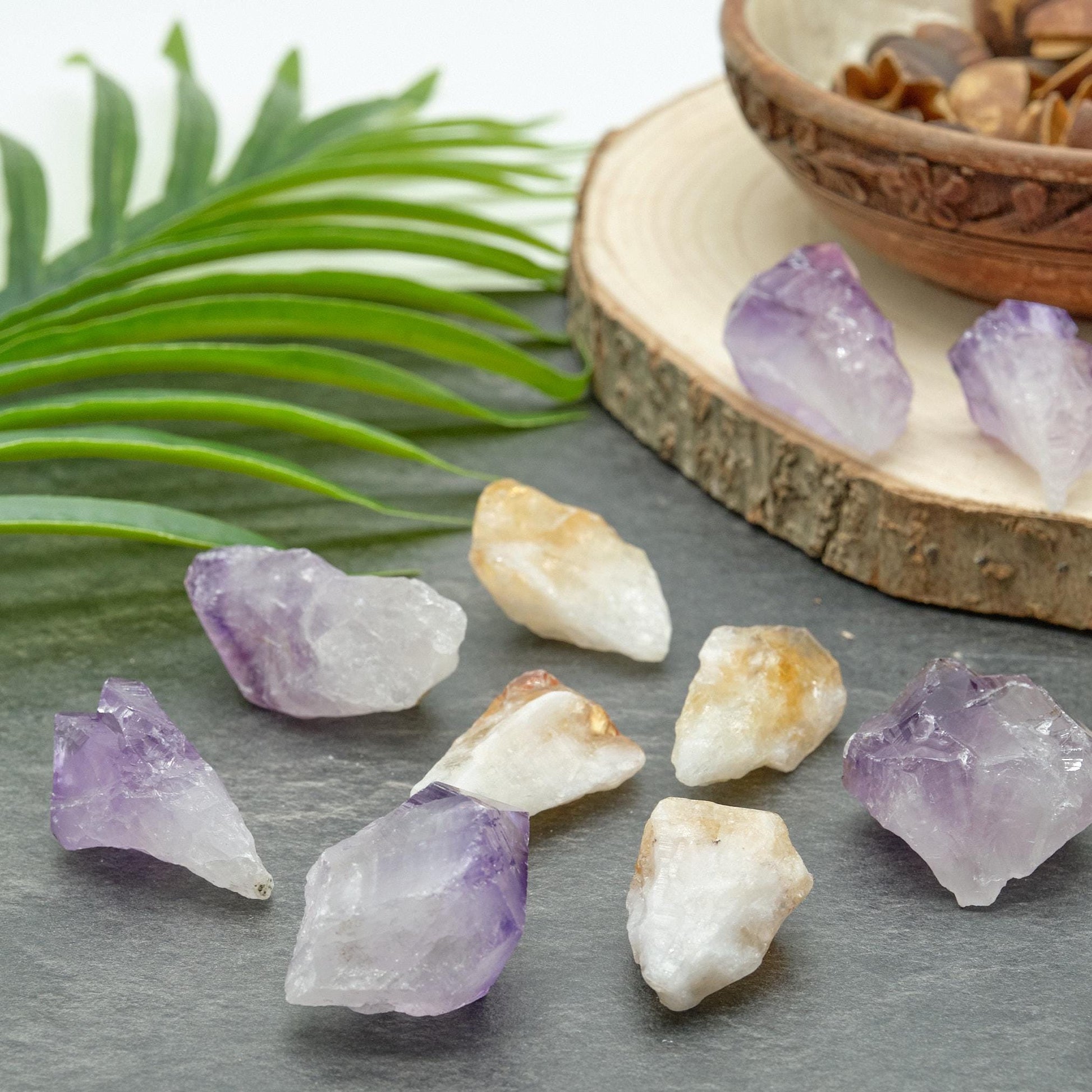 Rough Amethyst Citrine Points Pair 4-6 cm  Pure Serenity   