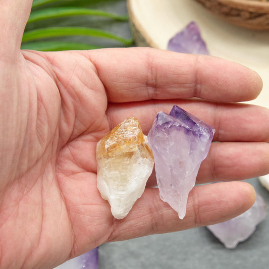 Rough Amethyst Citrine Points Pair 4-6 cm  Pure Serenity   