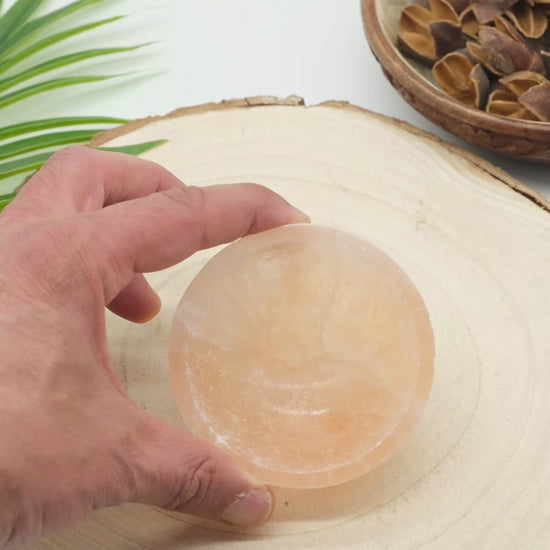 peach selenite bowl for charging cleansing crystals 