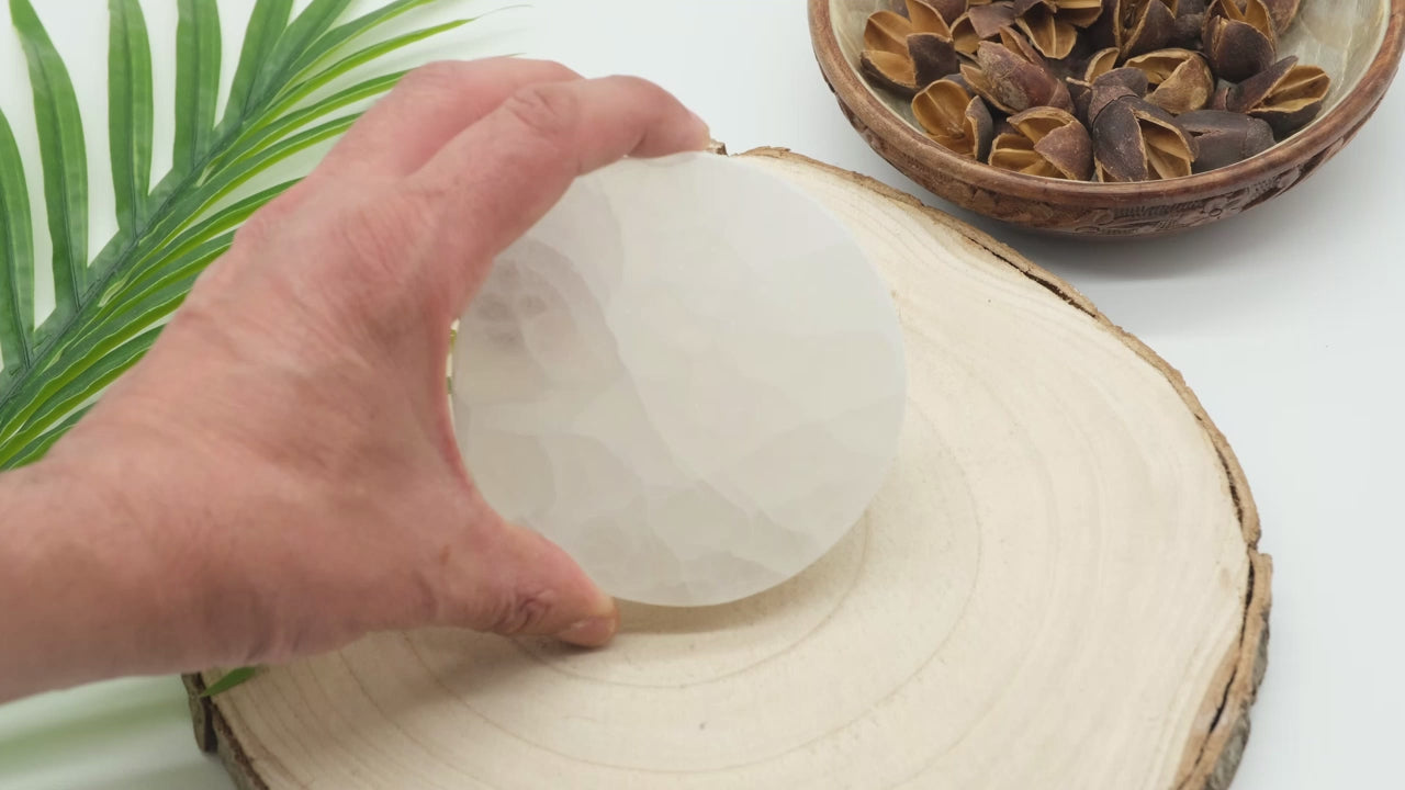 white selenite plate for charging and cleansing crystals