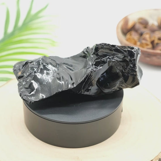 large rough black obsidian raw crystal rock chunk stone