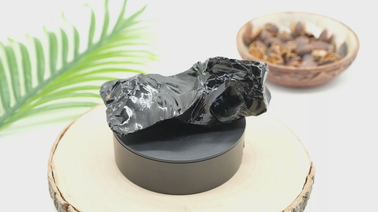 large rough black obsidian raw crystal rock chunk stone